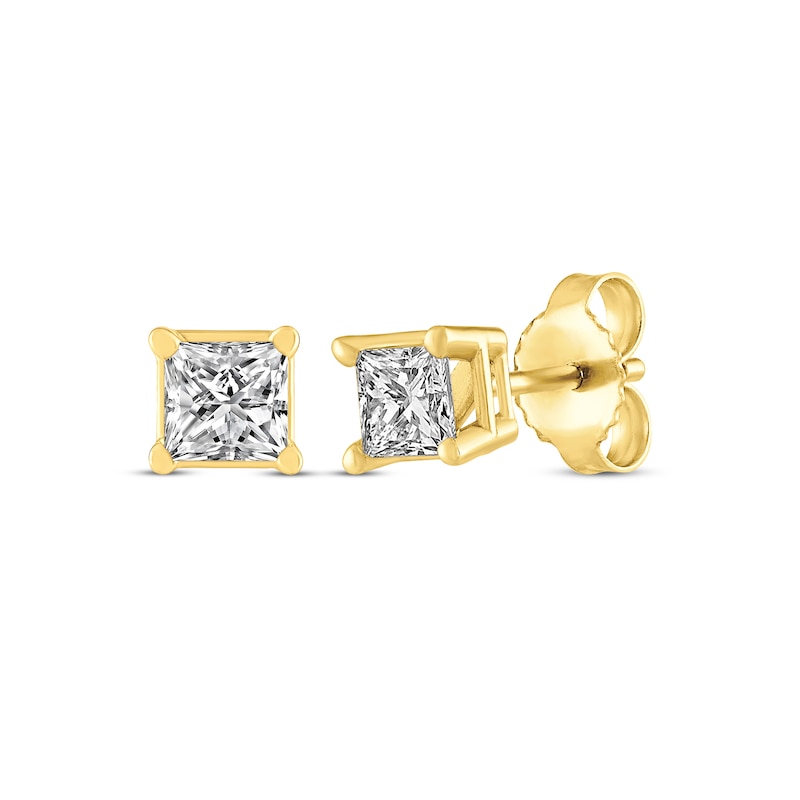 Main Image 1 of Princess-Cut Diamond Solitaire Stud Earrings 1/4 ct tw 14K Yellow Gold (I/I2)