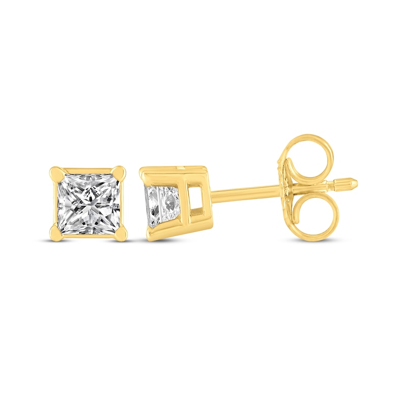 Main Image 3 of Princess-Cut Diamond Solitaire Stud Earrings 1/4 ct tw 14K Yellow Gold (I/I2)
