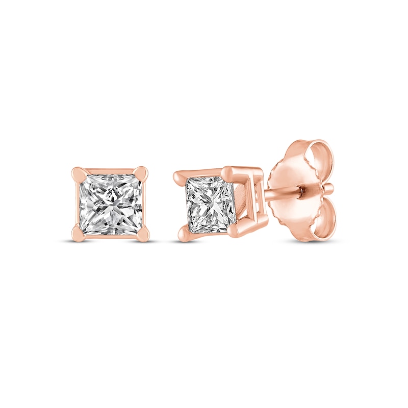 Main Image 1 of Princess-Cut Diamond Solitaire Stud Earrings 1/4 ct tw 14K Rose Gold (I/I2)