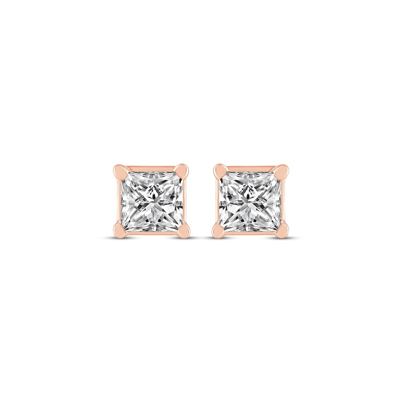 Main Image 2 of Princess-Cut Diamond Solitaire Stud Earrings 1/4 ct tw 14K Rose Gold (I/I2)