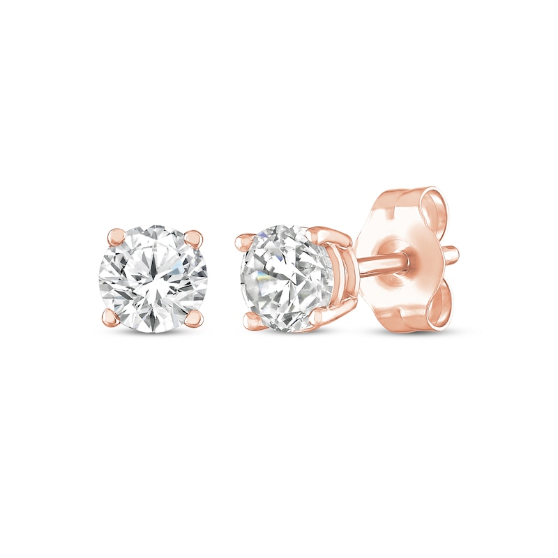 Main Image 1 of Round-Cut Diamond Solitaire Stud Earrings 1/2 ct tw 14K Rose Gold (I/I2)