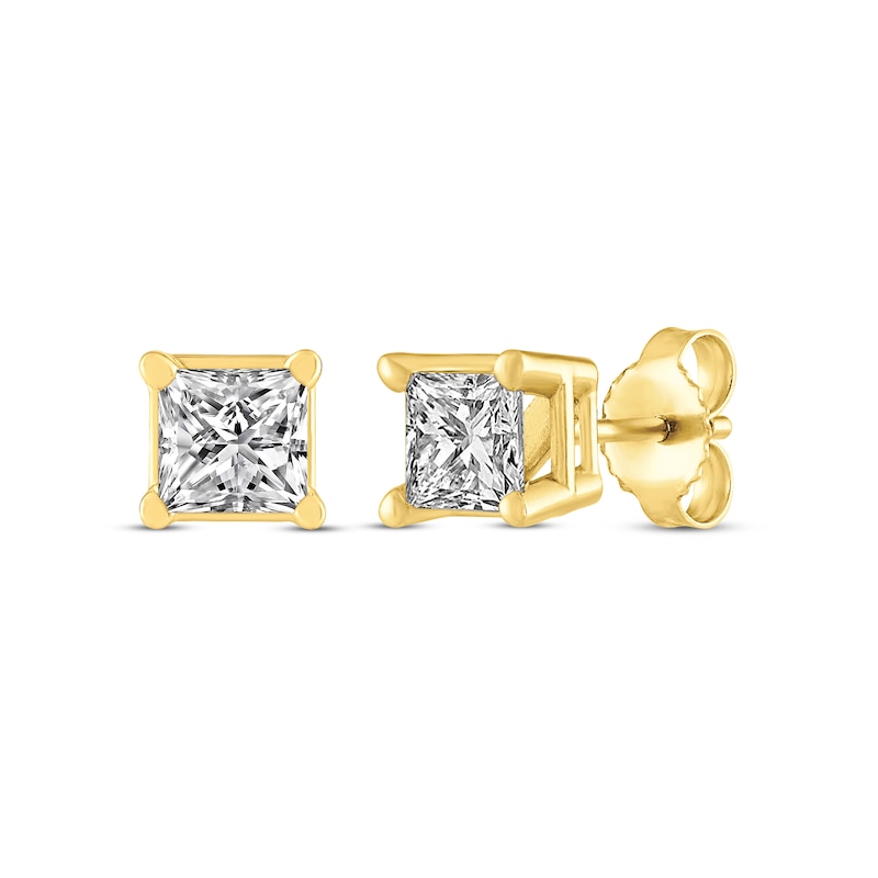 Main Image 1 of Princess-Cut Diamond Solitaire Stud Earrings 1/2 ct tw 14K Yellow Gold (I/I2)