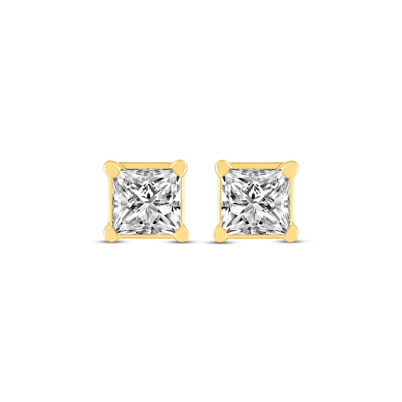 Main Image 2 of Princess-Cut Diamond Solitaire Stud Earrings 1/2 ct tw 14K Yellow Gold (I/I2)