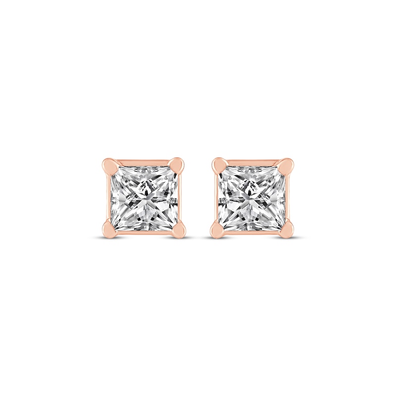 Main Image 2 of Princess-Cut Diamond Solitaire Stud Earrings 1/2 ct tw 14K Rose Gold (I/I2)