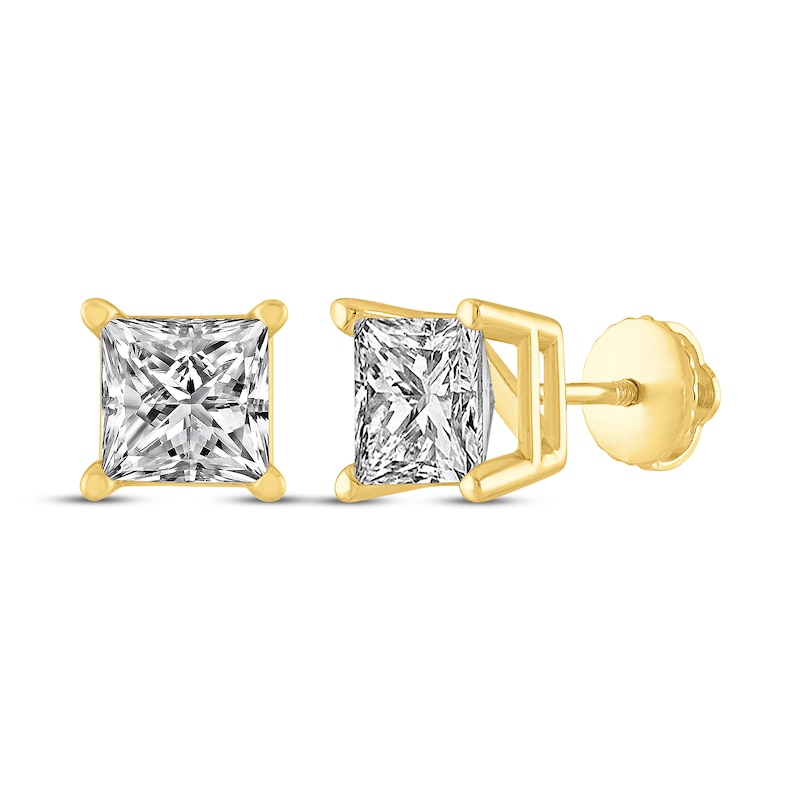 Main Image 1 of Princess-Cut Diamond Solitaire Stud Earrings 1 ct tw 14K Yellow Gold (I/I2)