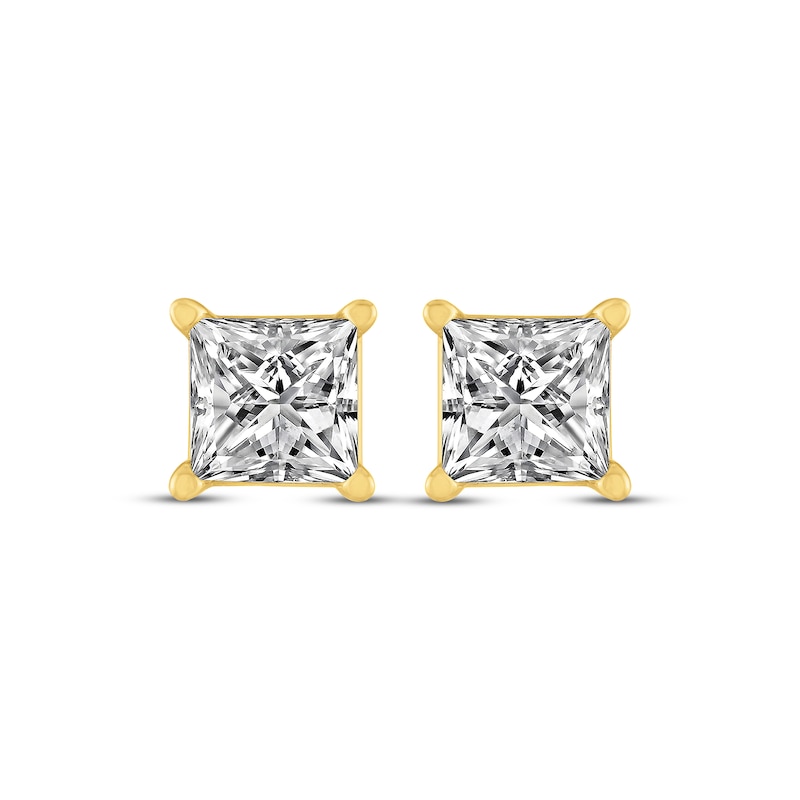 Main Image 2 of Princess-Cut Diamond Solitaire Stud Earrings 1 ct tw 14K Yellow Gold (I/I2)