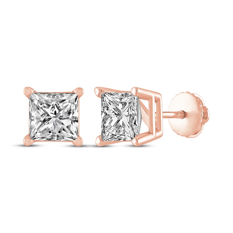 Princess-Cut Diamond Solitaire Stud Earrings 1 ct tw 14K Rose Gold (I ...