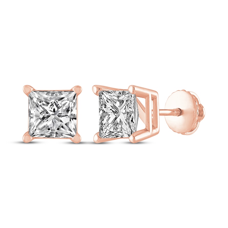 Main Image 1 of Princess-Cut Diamond Solitaire Stud Earrings 1 ct tw 14K Rose Gold (I/I2)