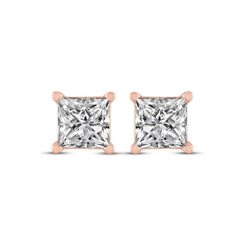 Main Image 2 of Princess-Cut Diamond Solitaire Stud Earrings 1 ct tw 14K Rose Gold (I/I2)
