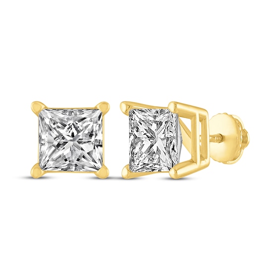 Princess-Cut Diamond Solitaire Stud Earrings 2 ct tw 14K Yellow Gold (I/I2)