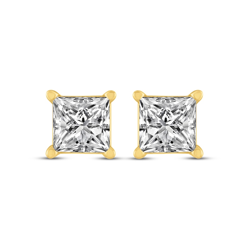 Main Image 2 of Princess-Cut Diamond Solitaire Stud Earrings 2 ct tw 14K Yellow Gold (I/I2)