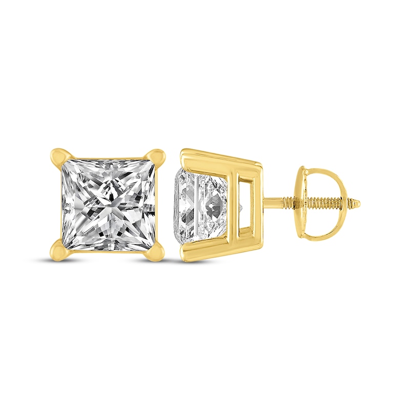 Main Image 3 of Princess-Cut Diamond Solitaire Stud Earrings 2 ct tw 14K Yellow Gold (I/I2)
