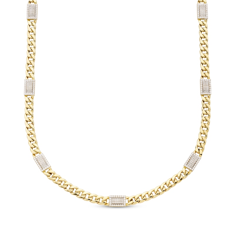 Men's Diamond Rectangle Link Solid Cuban Curb Chain Necklace 1-1/4 ct tw 10K Yellow Gold 20.25"