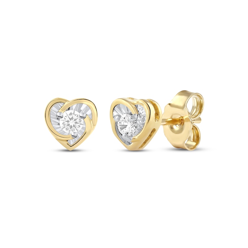 Radiant Reflections Diamond Solitaire Heart Stud Earrings 1/8 ct tw 10K Yellow Gold (J/I3)