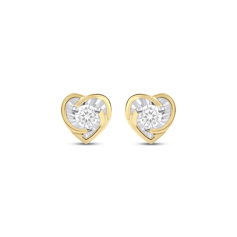 Radiant Reflections Diamond Solitaire Heart Stud Earrings 1/8 ct tw 10K Yellow Gold (J/I3)