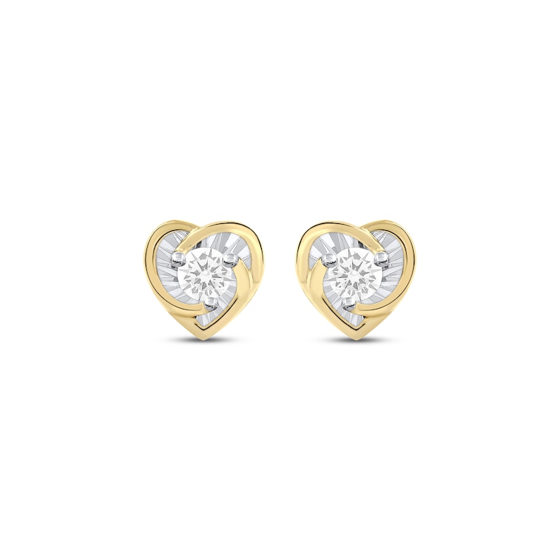 Main Image 2 of Radiant Reflections Diamond Solitaire Heart Stud Earrings 1/8 ct tw 10K Yellow Gold (J/I3)