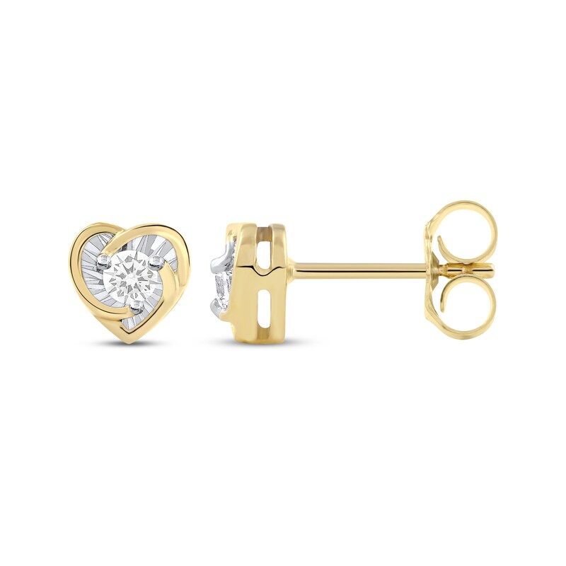 Main Image 3 of Radiant Reflections Diamond Solitaire Heart Stud Earrings 1/8 ct tw 10K Yellow Gold (J/I3)
