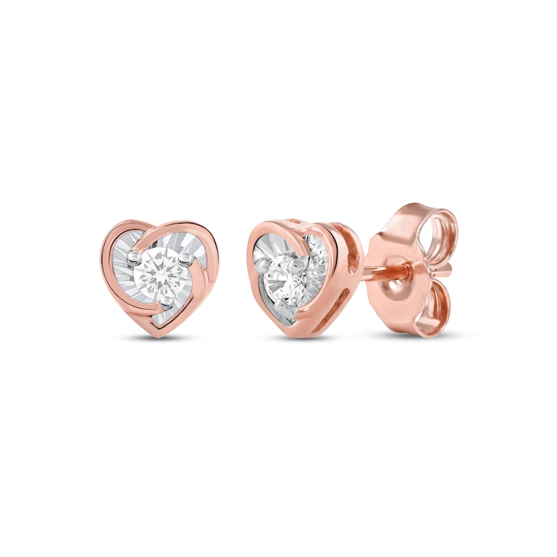 Radiant Reflections Diamond Solitaire Heart Stud Earrings 1/8 ct tw 10K Rose Gold (J/I3)
