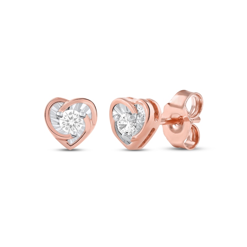 Main Image 1 of Radiant Reflections Diamond Solitaire Heart Stud Earrings 1/8 ct tw 10K Rose Gold (J/I3)
