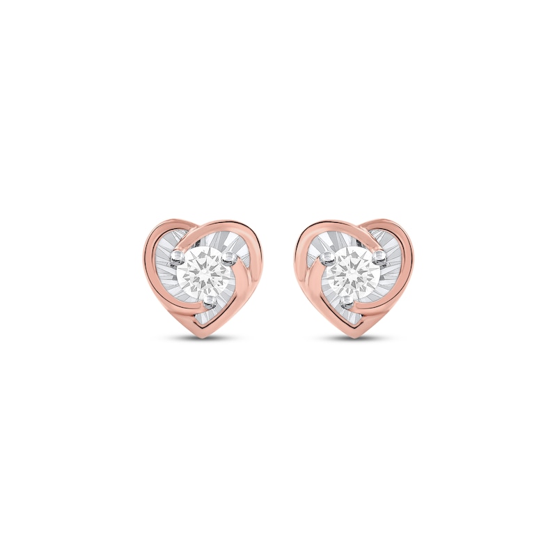 Main Image 2 of Radiant Reflections Diamond Solitaire Heart Stud Earrings 1/8 ct tw 10K Rose Gold (J/I3)