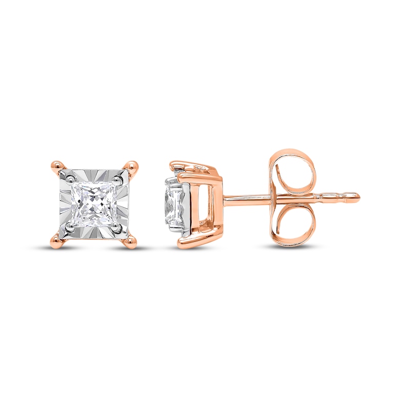 Main Image 1 of Radiant Reflections Princess-Cut Diamond Solitaire Earrings 1/2 ct tw 10K Rose Gold (J/I3)