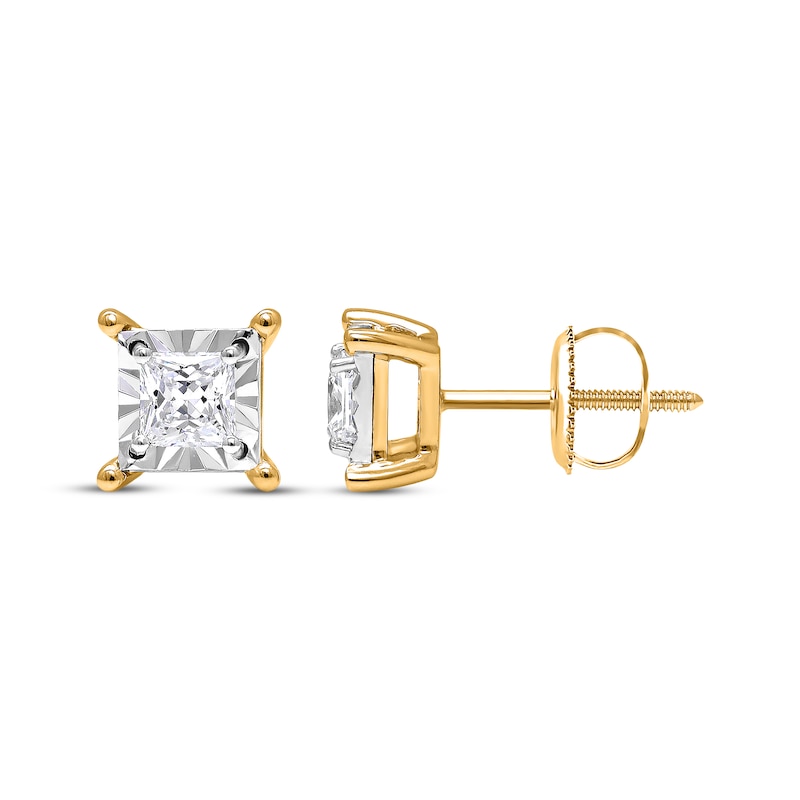 Main Image 1 of Radiant Reflections Princess-Cut Diamond Solitaire Earrings 1 ct tw 10K Yellow Gold (J/I3)