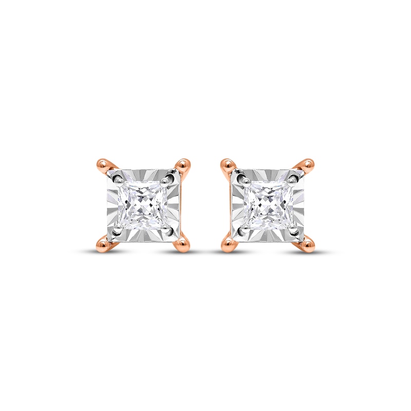 Main Image 2 of Radiant Reflections Princess-Cut Diamond Solitaire Earrings 1 ct tw 10K Rose Gold (J/I3)