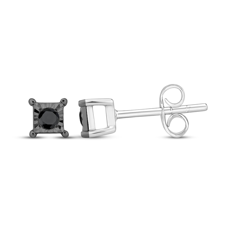 Main Image 1 of Black Diamond Solitaire Stud Earrings 1/8 ct tw Sterling Silver