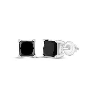 Black Solitaire Earrings 1-1/2 ct tw Diamonds 10K White Gold