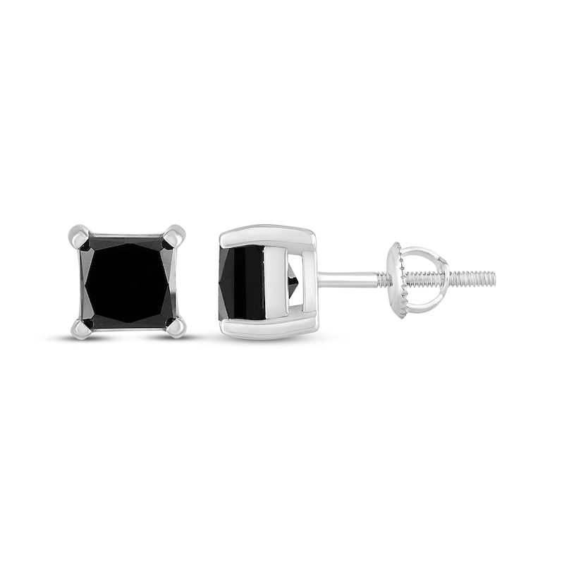 Main Image 3 of Black Diamond Solitaire Earrings 2 ct tw 10K White Gold