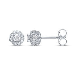 Round-Cut Diamond Solitaire Flower Earrings with Hearts 1/4 ct tw 10K White Gold (I/I3)