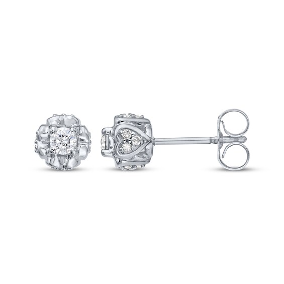Round-Cut Diamond Solitaire Flower Earrings with Hearts 1/4 ct tw 10K White Gold (I/I3)