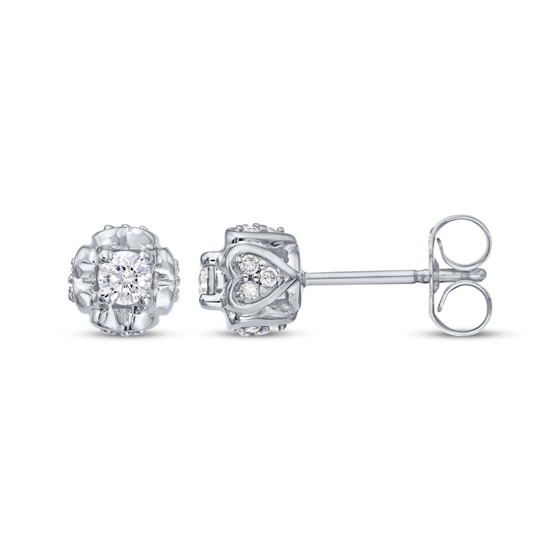 Main Image 1 of Round-Cut Diamond Solitaire Flower Earrings with Hearts 1/4 ct tw 10K White Gold (I/I3)
