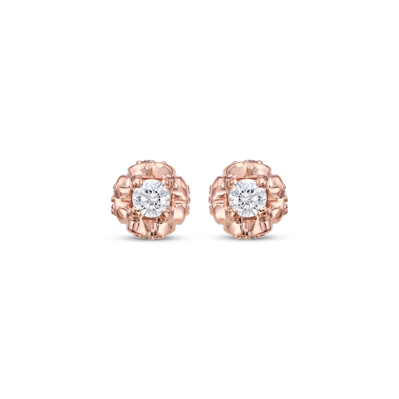 Main Image 2 of Round-Cut Diamond Solitaire Flower Earrings with Hearts 1/4 ct tw 10K Rose Gold (I/I3)