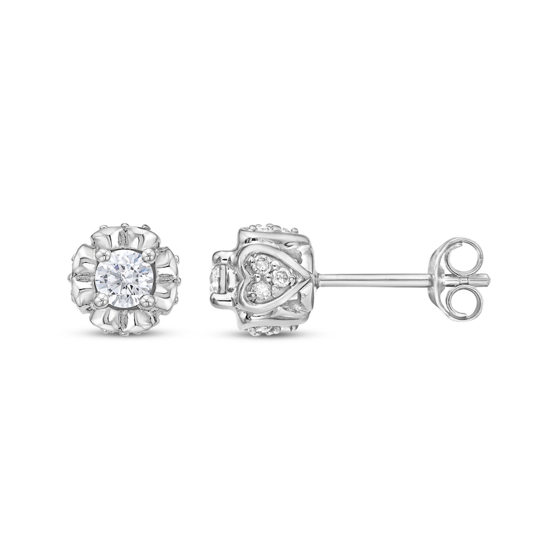 Round-Cut Diamond Solitaire Flower Earrings with Hearts 1/2 ct tw 10K White Gold (I/I3)