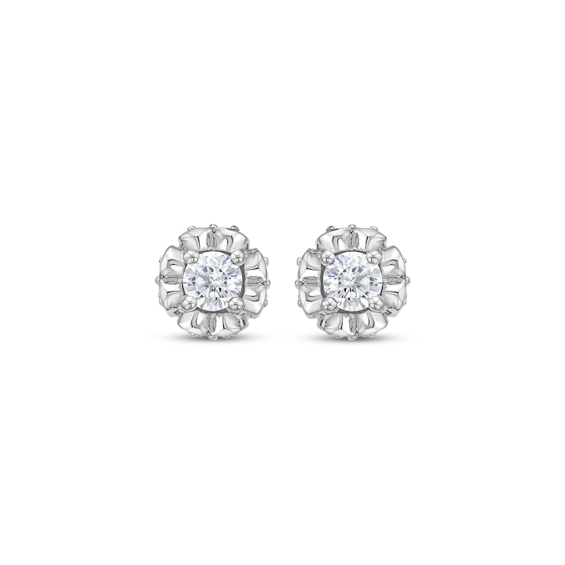 Round-Cut Diamond Solitaire Flower Earrings with Hearts 1/2 ct tw 10K White Gold (I/I3)