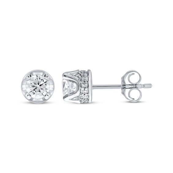 Diamond Solitaire Hidden Halo Stud Earrings 1/2 ct tw 10K White Gold (I/I3)