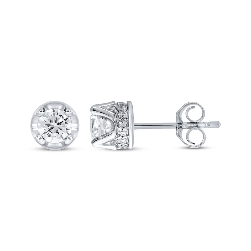 Main Image 1 of Diamond Solitaire Hidden Halo Stud Earrings 1/2 ct tw 10K White Gold (I/I3)