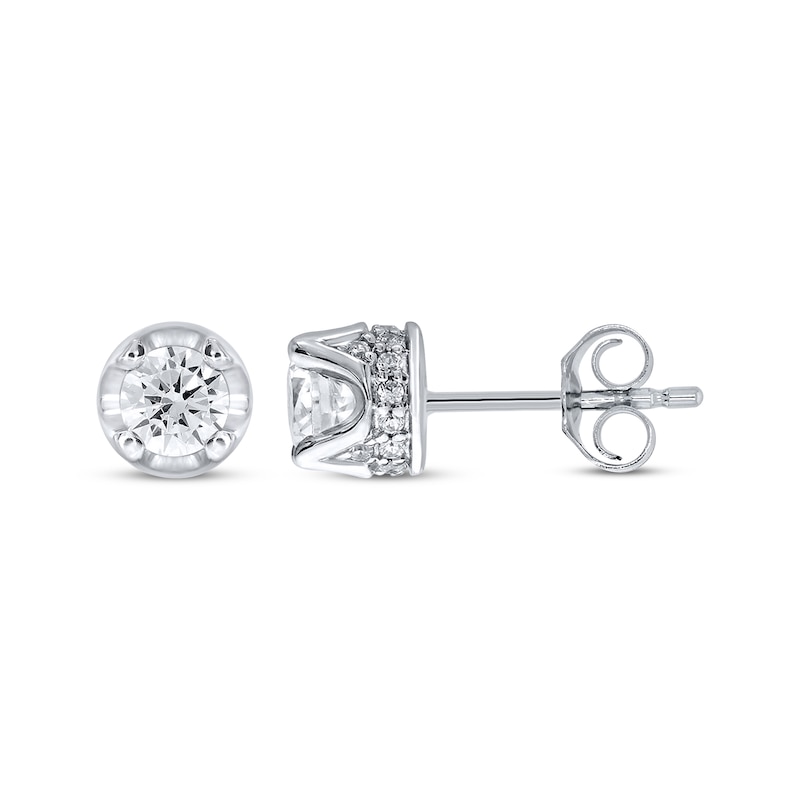 Diamond Solitaire Hidden Halo Stud Earrings 1/2 ct tw 10K White Gold (I ...