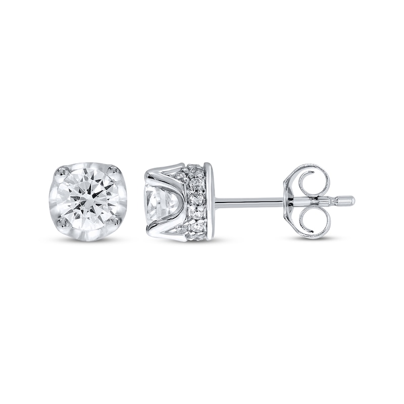 Main Image 1 of Diamond Solitaire Hidden Halo Stud Earrings 1 ct tw 10K White Gold (I/I3)