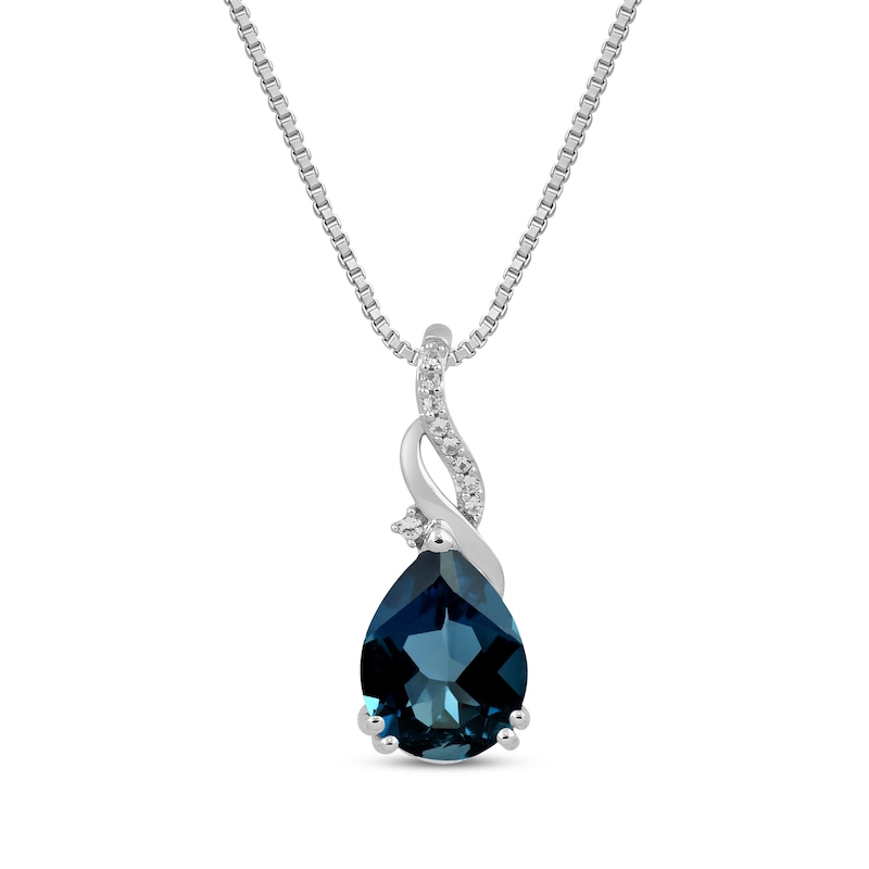 Main Image 1 of Pear-Shaped London Blue Topaz & White Lab-Created Sapphire Necklace Sterling Silver 18"