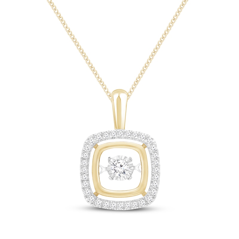 Main Image 1 of Unstoppable Love Diamond Double Cushion Frame Necklace 1/4 ct tw 10K Yellow Gold 19&quot;
