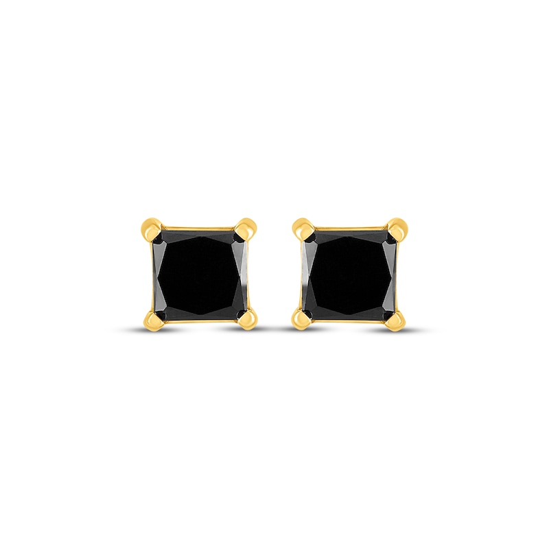 Main Image 2 of Princess-Cut Black Diamond Solitaire Stud Earrings 2 ct tw 10K Yellow Gold (I3)