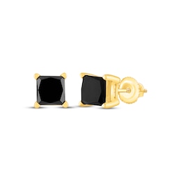 Princess-Cut Black Diamond Solitaire Stud Earrings 1-1/2 ct tw 10K Yellow Gold (I3)