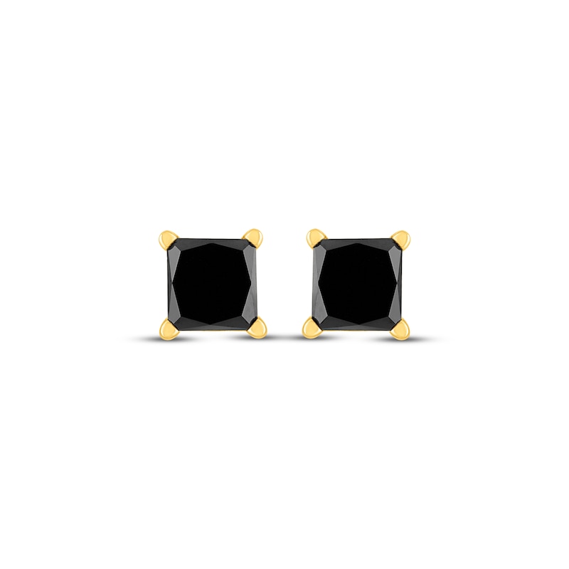 Main Image 2 of Princess-Cut Black Diamond Solitaire Stud Earrings 1-1/2 ct tw 10K Yellow Gold (I3)