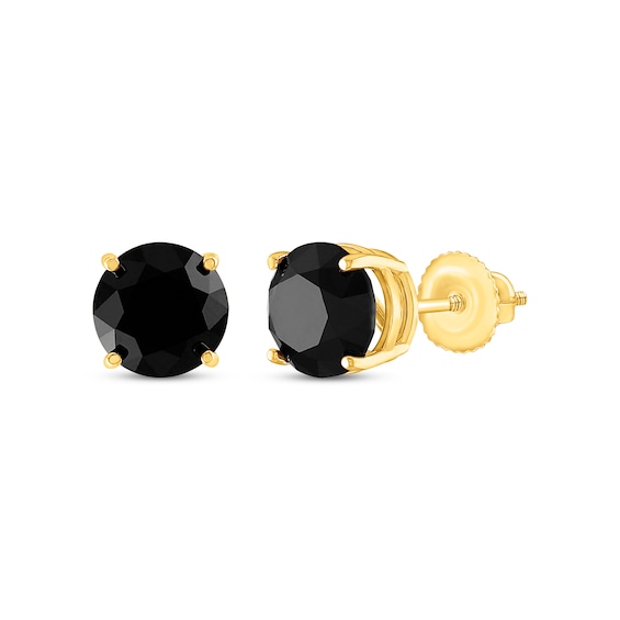 Round-Cut Black Diamond Solitaire Stud Earrings 4 ct tw 10K Yellow Gold (I3)