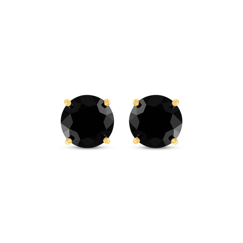 Main Image 2 of Round-Cut Black Diamond Solitaire Stud Earrings 4 ct tw 10K Yellow Gold (I3)