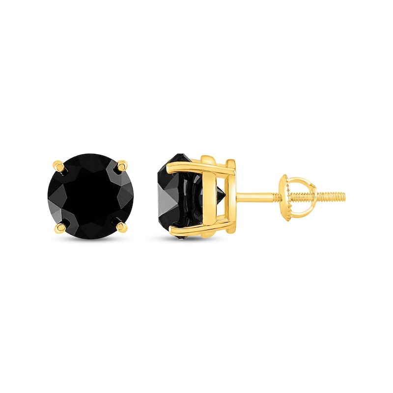 Main Image 3 of Round-Cut Black Diamond Solitaire Stud Earrings 4 ct tw 10K Yellow Gold (I3)