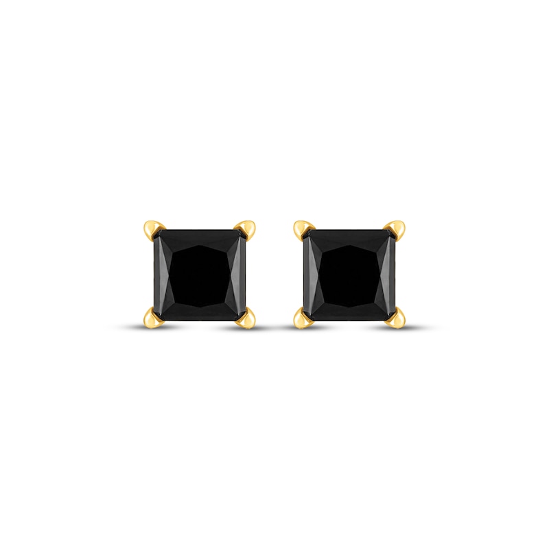 Main Image 2 of Princess-Cut Black Diamond Solitaire Stud Earrings 1 ct tw 10K Yellow Gold (I3)