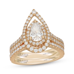 Neil Lane Artistry Pear-Shaped Lab-Grown Diamond Open Halo Bridal Set 1-5/8 ct tw 14K Yellow Gold
